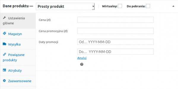 Widok kokpitu WooCommerce z danymi produktu