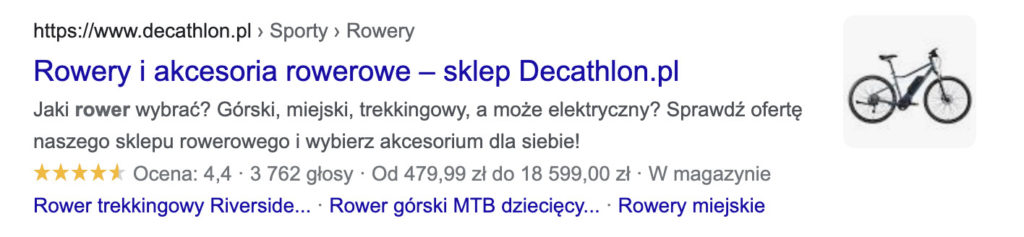 wygląd rich snippets w wynikach wyszukiwania Google