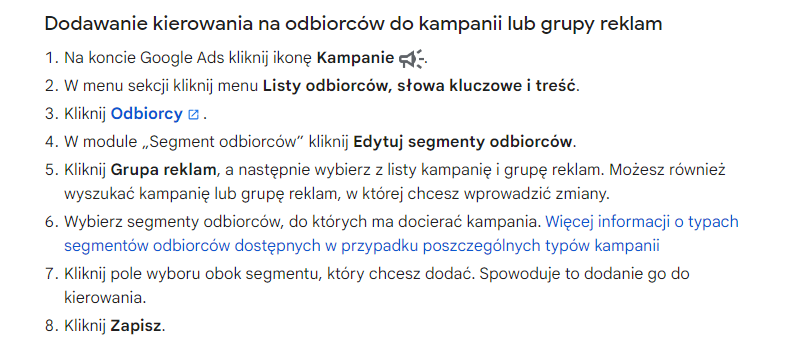 Zrzut ekranu z odpowiedzi Supportu Google