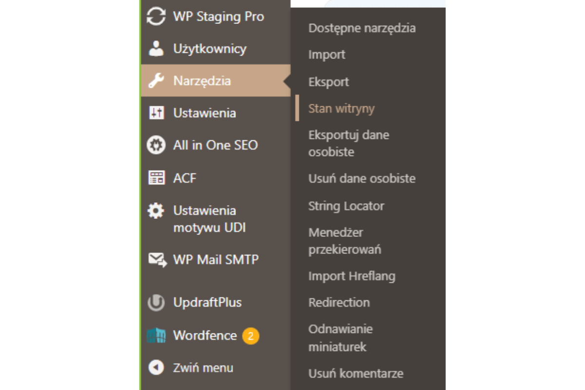 Przejście do stanu witryny z poziomu kokpitu WordPress