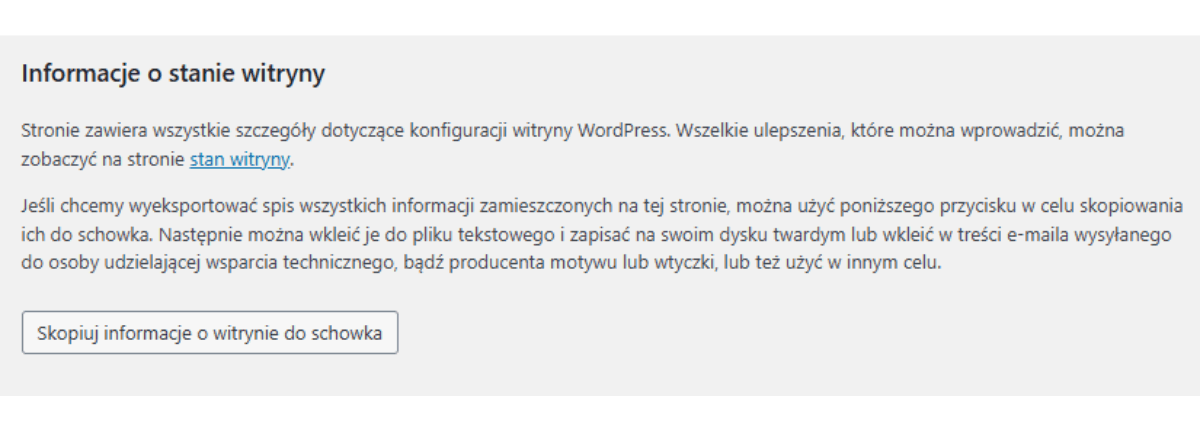 Widok okna z możliwością skopiowania danych witryny
